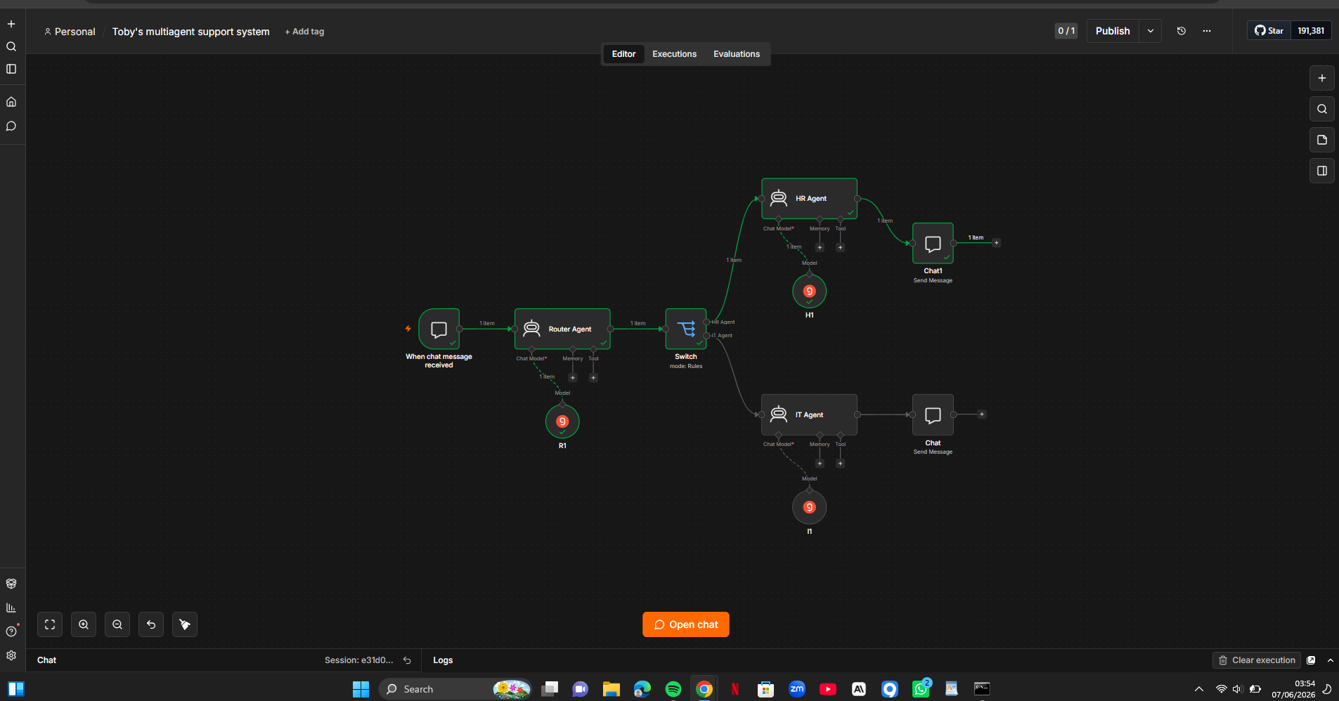 Router agent directing requests to HR Agent or IT Agent via a switch node